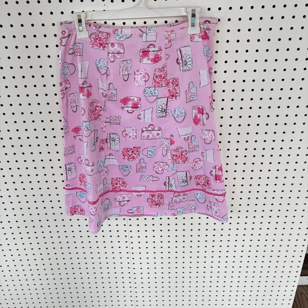 Dress Barn A-line Pink Women's Skirt with a handbag print size 10